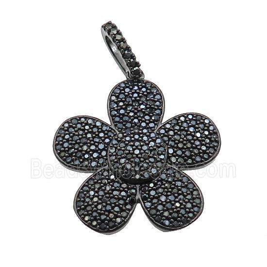 copper Flower pendant pave zircon, black plated