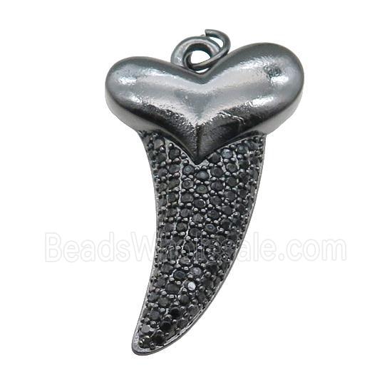 copper sharktooth charm pendant pave zircon, black plated
