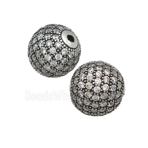 Copper Beads Pave Zircon Round Antique Silver