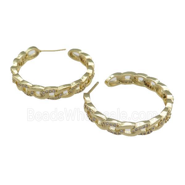 copper Stud Earring paved zircon, gold plated