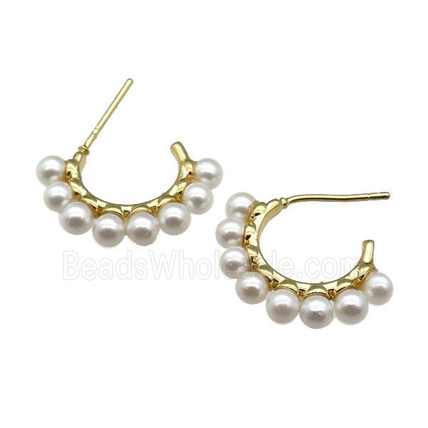 copper Stud Earring with pearlized glass, gold plated