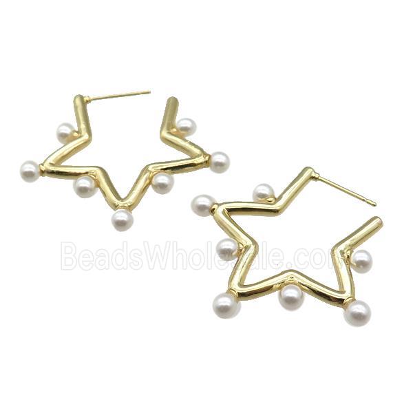 copper Stud Earring with pearlized glass, gold plated