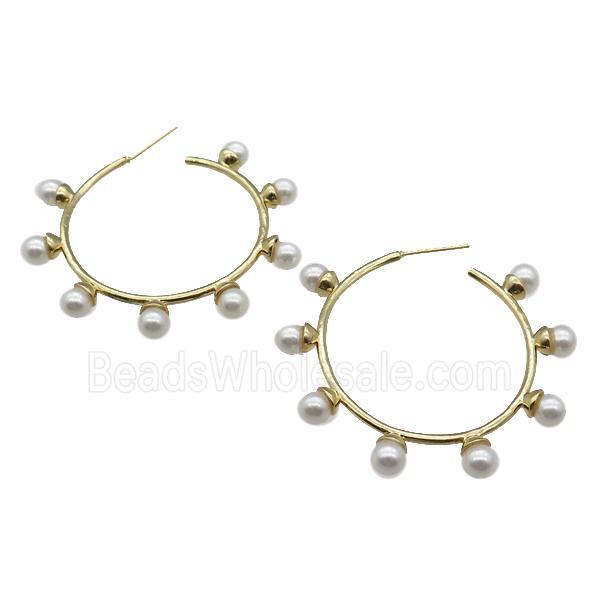 copper Stud Earring with pearlized glass, gold plated
