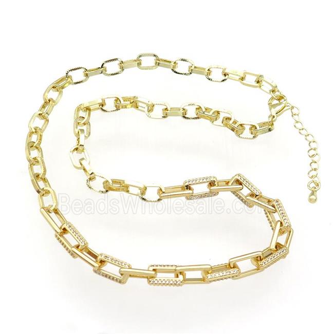 copper Necklace paved zircon, adjustable, gold plated