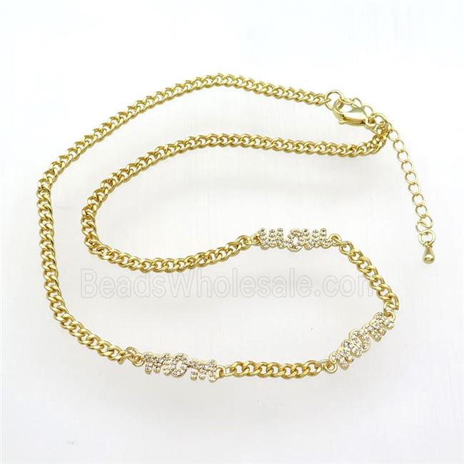 copper Necklace paved zircon, adjustable, gold plated