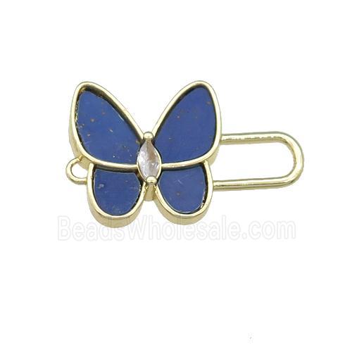 copper Butterfly connector pave Lapis, gold plated