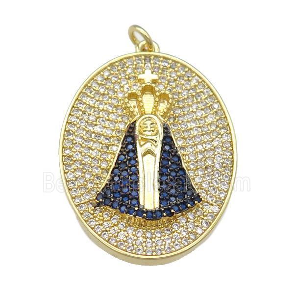 copper oval pendant paved zircon, gold plated