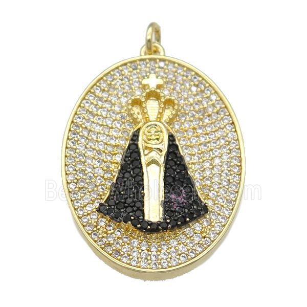 copper oval pendant paved zircon, gold plated