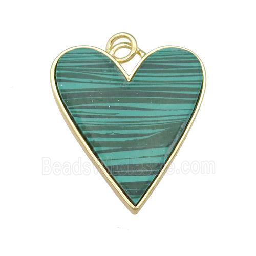 copper Heart pendant paved Malachite, gold plated