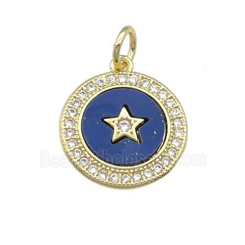 copper circle Star pendant paved Lapis, zircon, gold plated