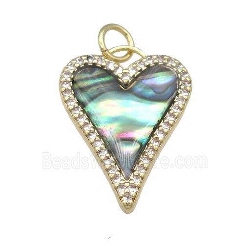 copper Heart pendant paved AbaloneShell, zircon, gold plated