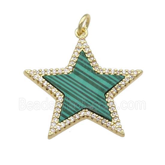 copper Star pendant paved Malachite, zircon, gold plated