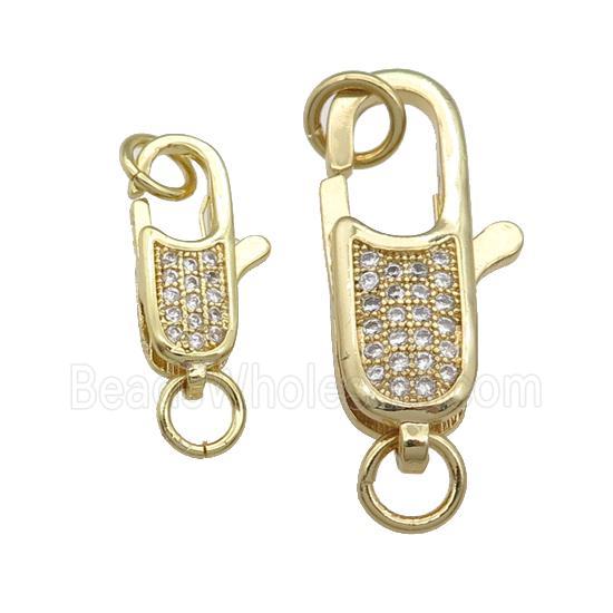 copper Lobster Clasp paved zircon, gold plated