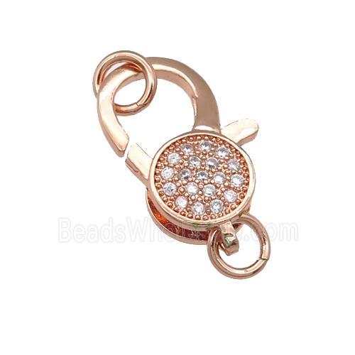 copper Lobster Clasp paved zircon, rose gold
