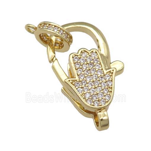 copper Lobster Clasp paved zircon, hand, gold plated