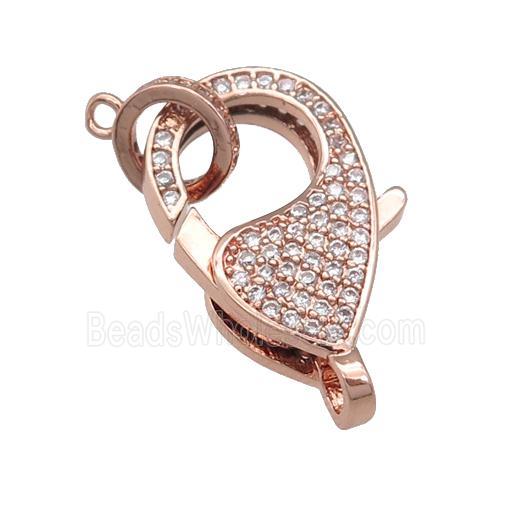 copper Lobster Clasp paved zircon, rose gold