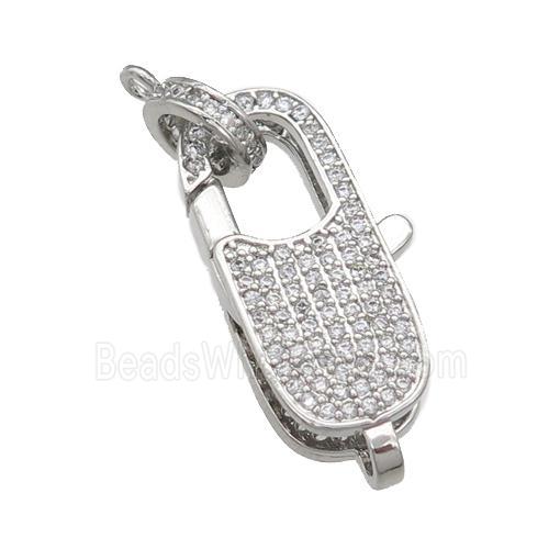 copper Lobster Clasp paved zircon, platinum plated