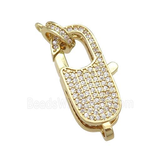 copper Lobster Clasp paved zircon, gold plated