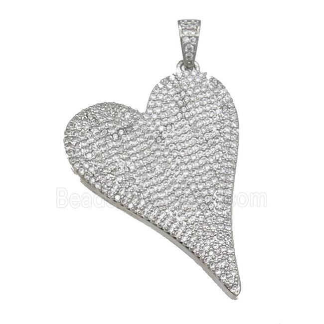copper Heart pendant paved zircon, platinum plated