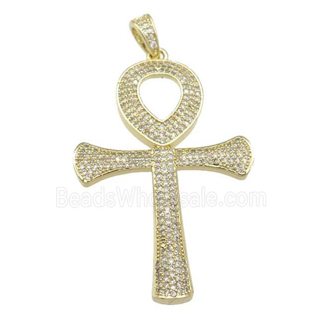 Copper Ankh Cross Pendant Pave Zircon Gold Plated