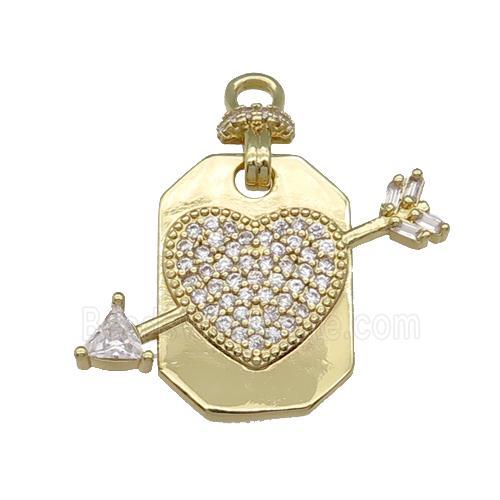copper Cupid pendant pave zircon, heart, gold plated