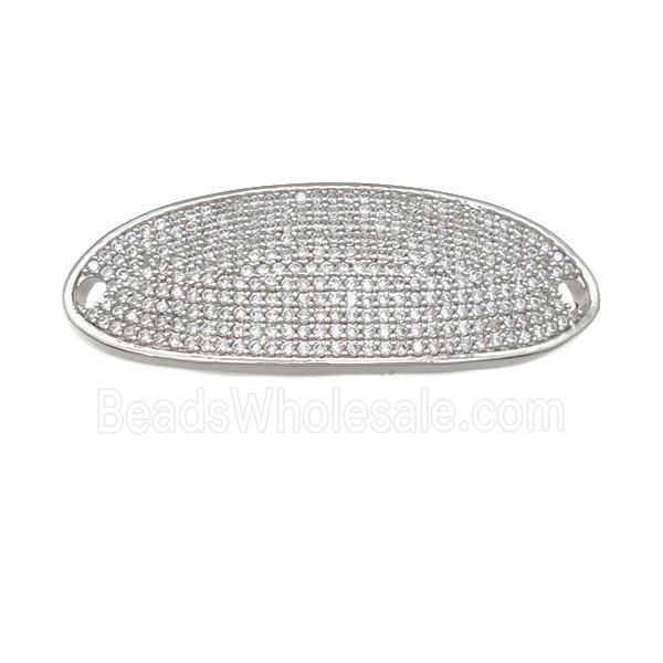 copper oval connector pave zircon, platinum plated