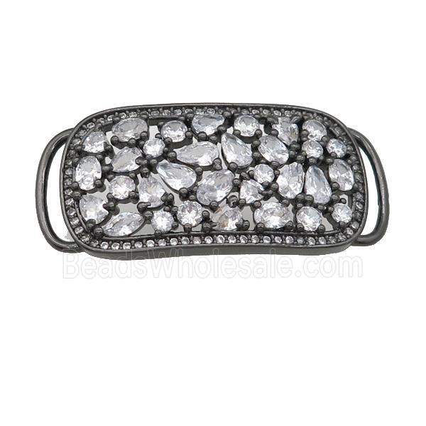 copper rectangle connector pave zircon, black plated