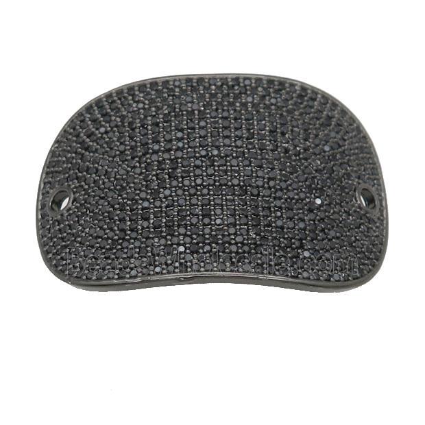 copper oval connector pave black zircon, black plated