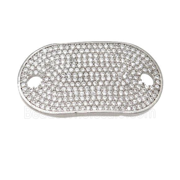 copper oval connector pave zircon, platinum plated