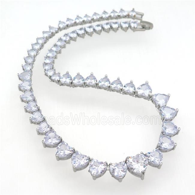 copper Necklace pave zircon, platinum plated