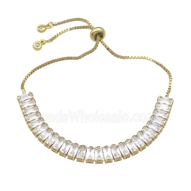copper Bracelet pave zircon, adjustable, gold plated