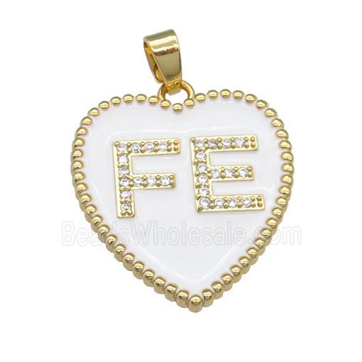 copper Heart pendant pave zircon with white enamel, gold plated