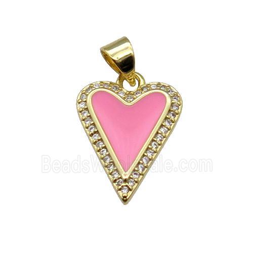 copper Heart pendant pave zircon with pink enamel, gold plated