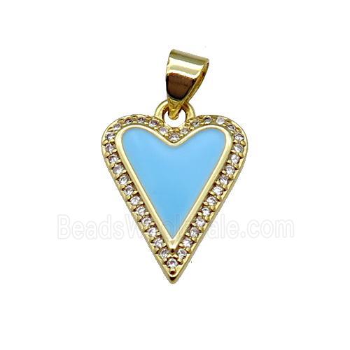 copper Heart pendant pave zircon with blue enamel, gold plated