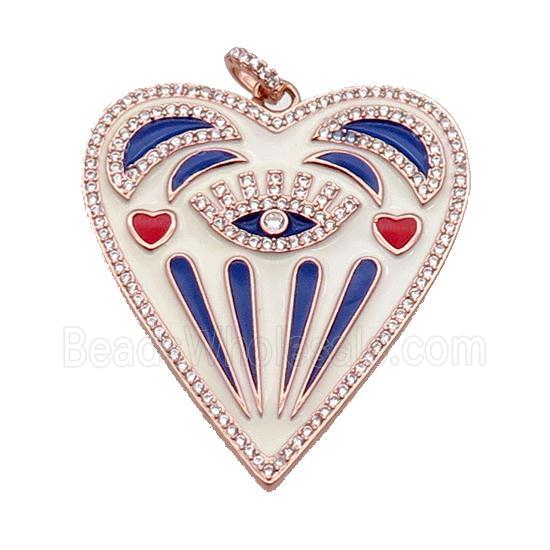 copper Heart pendant pave zircon with blue enamel, roe gold