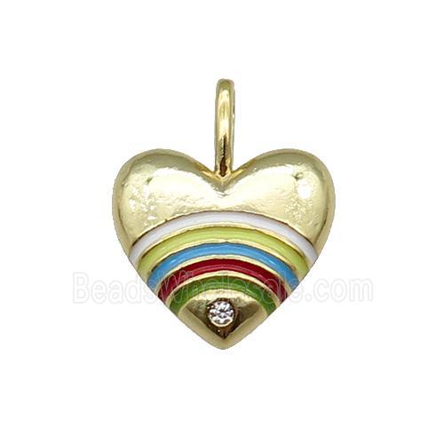 copper Heart pendant with rainbow enamel, gold plated