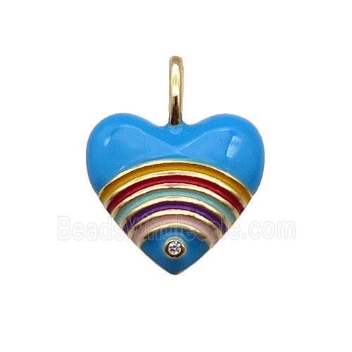 copper Heart pendant with blue enamel, rainbow, gold plated