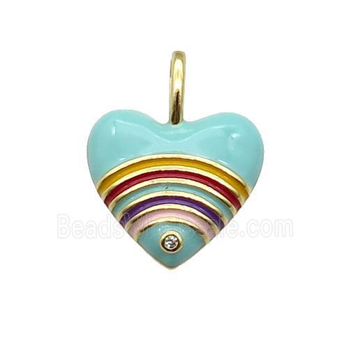copper Heart pendant with turq enamel, rainbow, gold plated