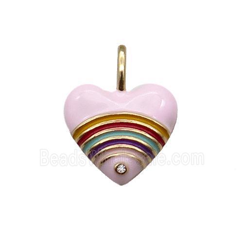 copper Heart pendant with pink enamel, rainbow, gold plated
