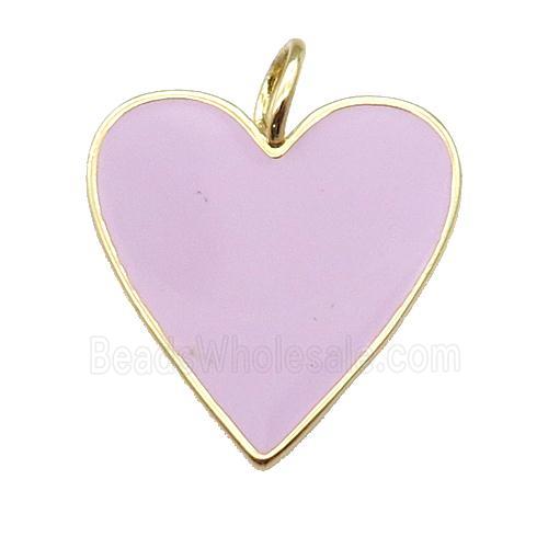 copper Heart pendant with pink enamel, gold plated