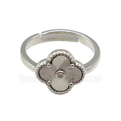 copper Clover Ring, adjustable, platinum plated