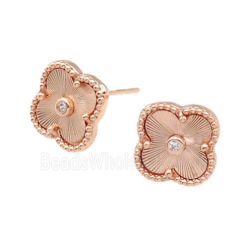 copper Clover Stud Earring, rose gold