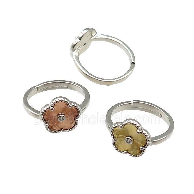 copper Flower Ring, adjustable, platinum plated, mixed