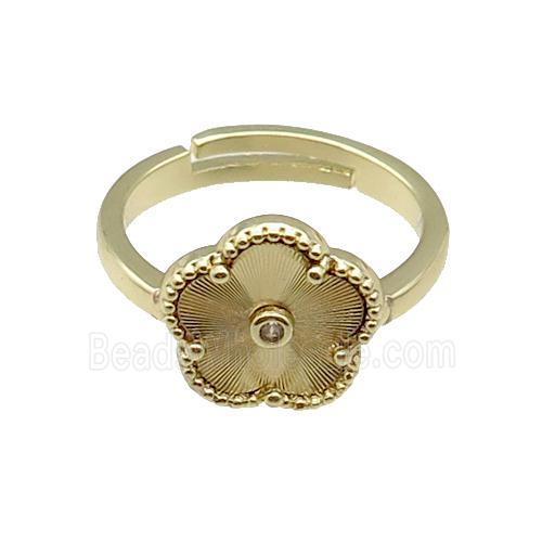 copper Flower Ring, adjustable, gold plated