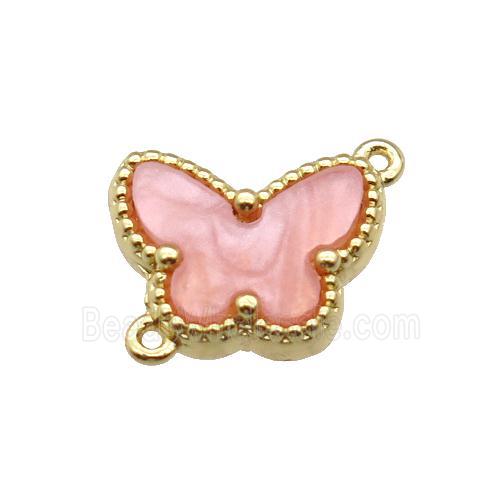 copper Butterfly connector pave pink shell, gold plated