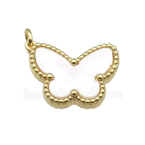 copper Butterfly pendant pave white shell, gold plated