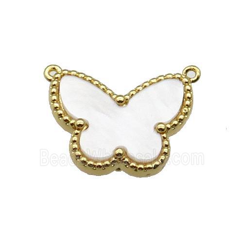 copper Butterfly pendant pave white shell, gold plated
