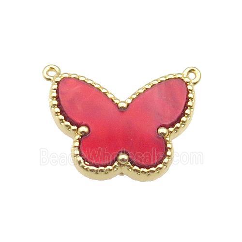 copper Butterfly pendant pave red shell, gold plated