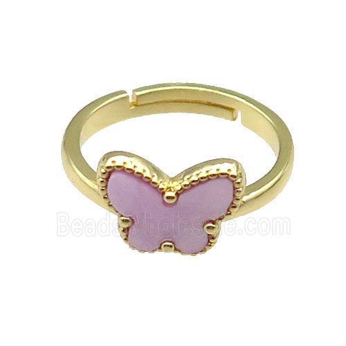 copper pendacopper Butterfly Ring pave lavender shell, adjustable, gold plated