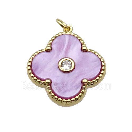 copper Clover pendant pave lavender shell, gold plated